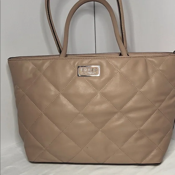 GUESS Quilted Taupe/Beige Leather-Look Tote - Picture 2 of 10